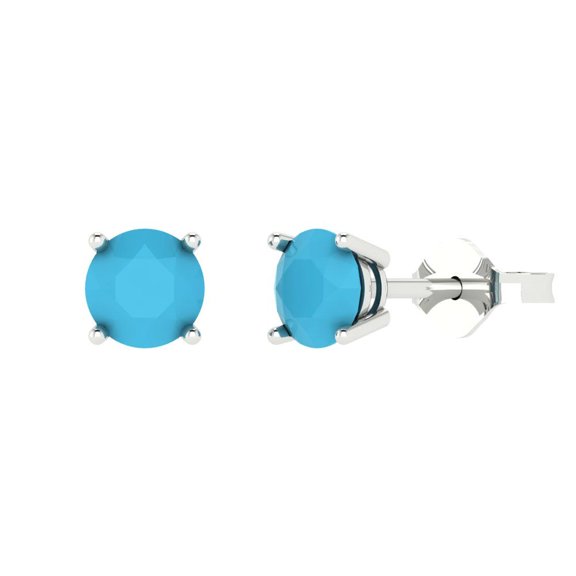 Clara Pucci 1Ct Turquoise Round Cut VVS1 Push Back Stud 18k Solid hypoallergenic Gold Designer Earrings For December