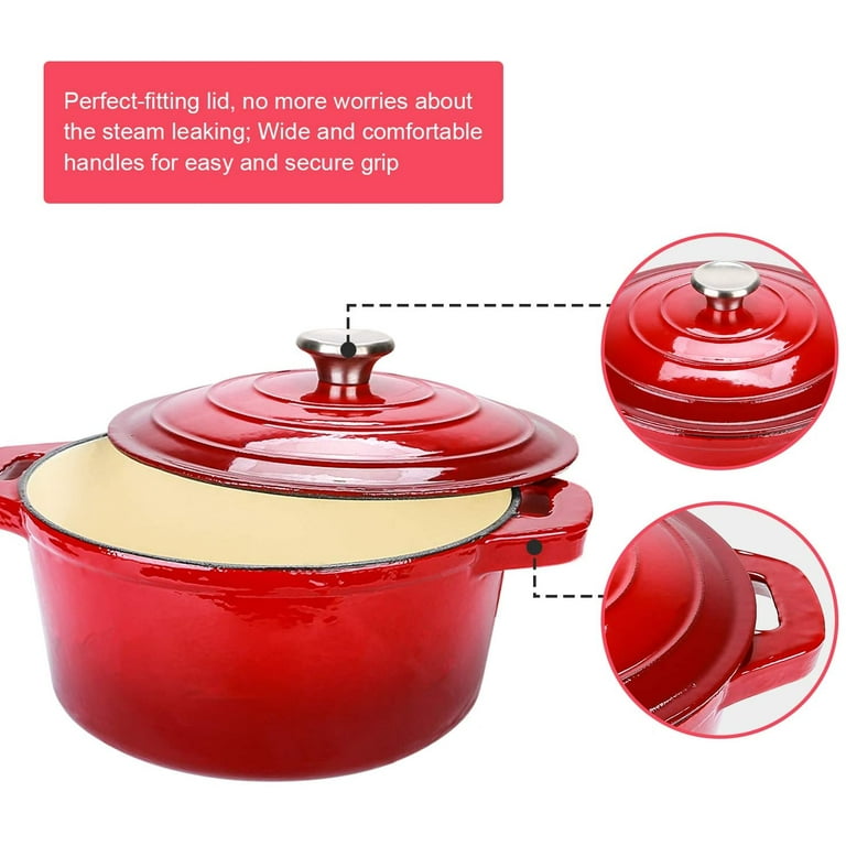 Chef Quality Cast Iron Dutch Oven - 5 QT Enamel Dutch Oven Pot (Red) –  Icydeals