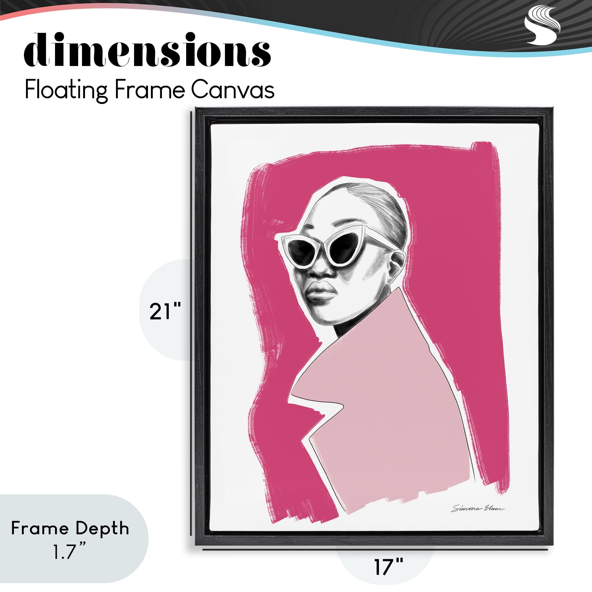Stupell Industries Pink Attitude Fashion Portrait Black Framed Floater Canvas Wall Art, design by Simone Elum