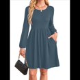 thumbnail image 1 of Vestido de Mujer con Mangas Largas Tipo Farol, Cuello Redondo, Falda Evasé, Moda de Otoño Azul Mar S, 1 of 7