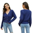 thumbnail image 2 of Long Sleeve V-Neck Women Knit Cardigan Buttons Cropped Sweater, 2 of 4