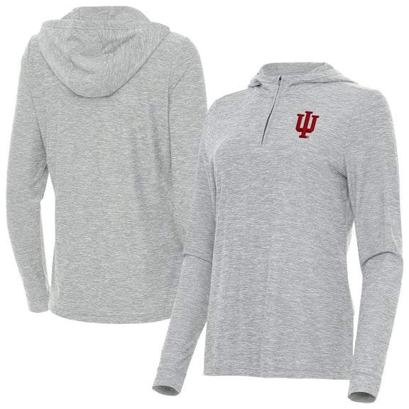 Women's Antigua Heather Gray Indiana Hoosiers Daybreak Quarter-Zip Hoodie