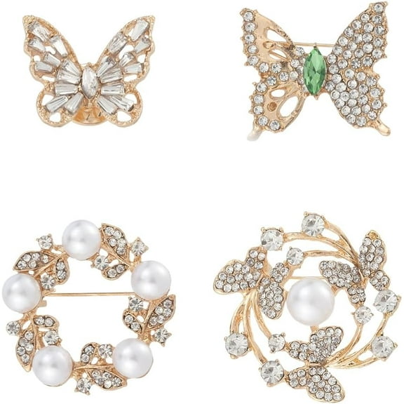 4pcs Women Brooch Pin Pearl Brooches Sweater Shawl Clip Decorative Safety Pins Cardigan Collar Dress Alloy Rhinestone