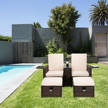 Zimtown 5 PCs Patio Wicker Loveseat Outdoor Patio Adjustable Lounge Chair with Ottoman