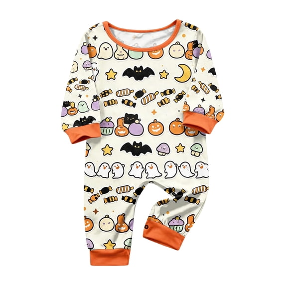Family Matching Halloween Pajamas Set Short SLeeve Top & Pants 2 Piece Sleepwear Jammies Cute Pumpkin Ghost Spider Skeleton Pat Print Holiday Pjs for Women Men Couples Baby 6 Months