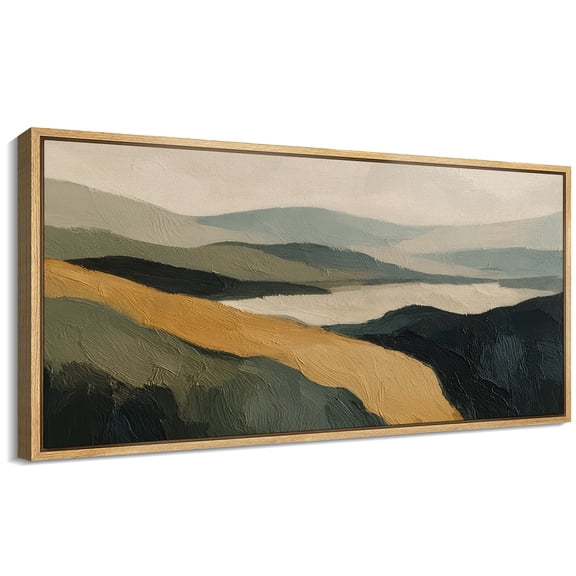 Large Framed Canvas Wall Art Abstract Mountains Landscape Print for Living Room Decoration - 60"x30" Natural Framed