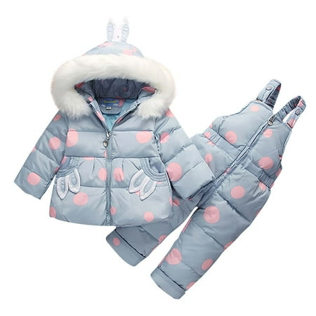 

CHGBMOK Clearance Winter Coats Baby Boys Girls Polka Dot Printing Thickened Down Jacket Strap Pants Two-Piece Suit Warm Winter Snow Coat