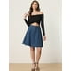 thumbnail image 3 of Falda De Mezclilla Midi Casual Plisada Acampanada De Cintura Alta Para Mujer Azul Oscuro S, 3 of 6