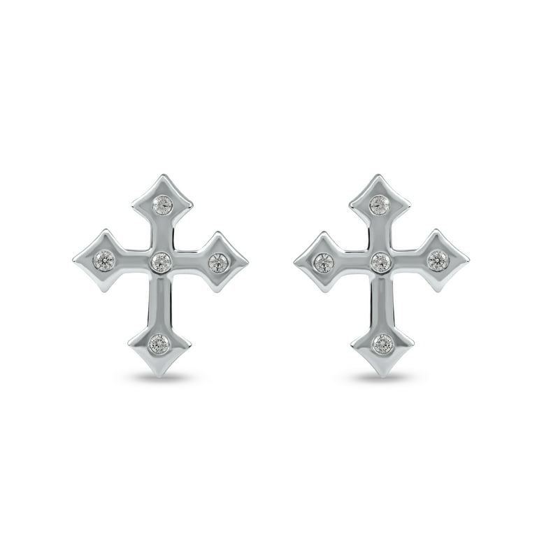 Imperial S925 Sterling Silver 1/20 Ct Diamond Cross Stud Earrings for Men