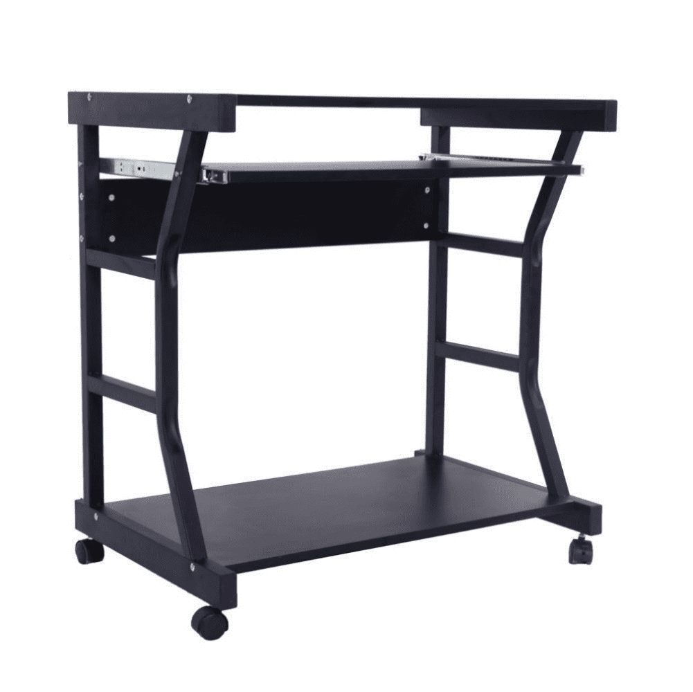 Hassch Mobile Computer Desk with Keyboard Tray and Storage Shelf, 27.55" Small Rolling Writing Desk on Casters for Home Office, Bedroom and Small Spaces, Black