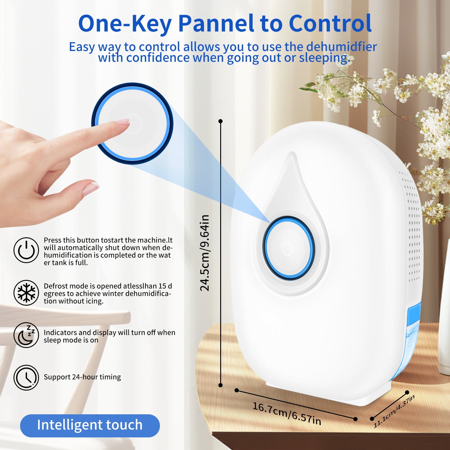 2-Pint Dehumidifier for Room Home with Drain Hose,HopePow Ultra Quiet 1,000 Sq. ft Coverage Area Energy Saving Efficiency Portable Dehumidifier for Bedroom,Small Room,Home