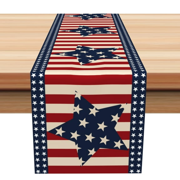SUNOLIFE 4th of July Table Runner,Patriotic American Star Flag Table Covers Decoration for Kitchen Dining Party 13 x 108 Inch