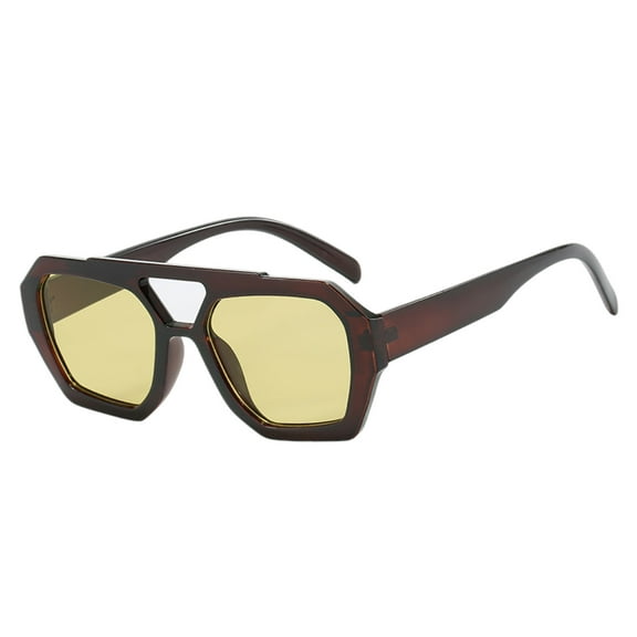 Double Bridge Hexagonal Sunglasses Uv400 Lens Square Shades Fashion Sun Glasses For Driving Travel Outdoor Sport(Coffee1-14.5Cm)