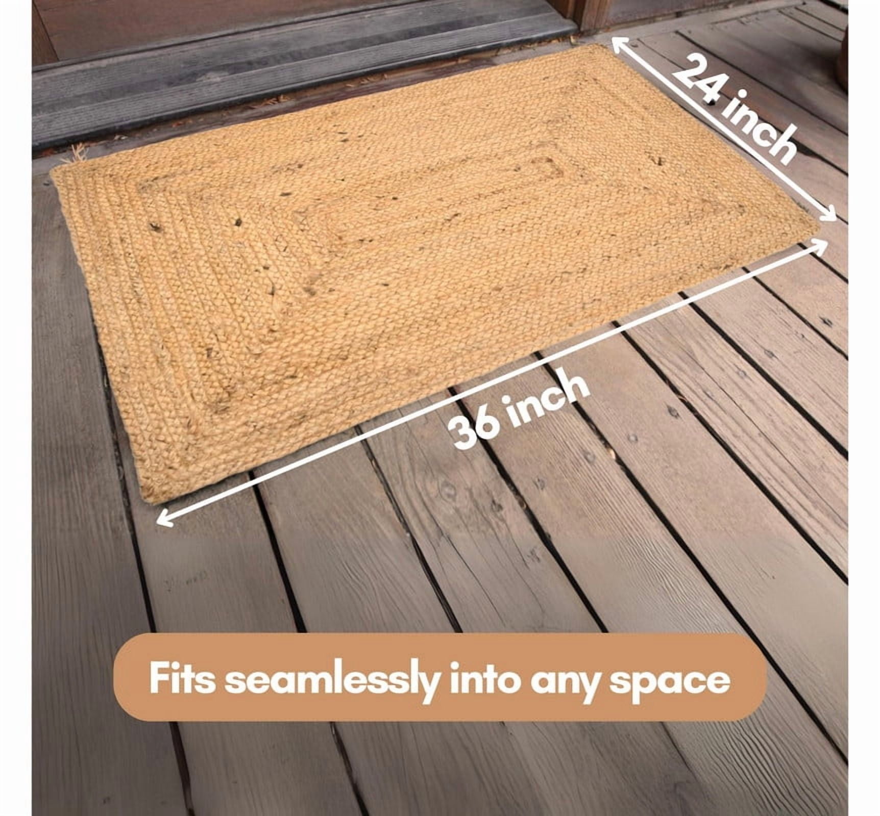 Handwoven Jute Braided Rug Rectangular Rustic Farmhouse Reversible Eco Friendly Carpet_2'X24'