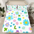 thumbnail image 2 of Feelyou Cartoon Blue Flower Queen Sheet Sets for Teen, Rustic Groovy Daisy Flat Sheet, Kawaii Floral Theme Queen Fitted Sheet, Lightweight Room Decor, 4 Pieces, 2 of 7