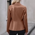 thumbnail image 4 of Luwomo Women's Leisure PU Leather Jackets Solid Color Double Button Suit Loose Fit Coat Regular Blouses Brown,M, 4 of 8
