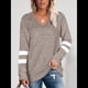 thumbnail image 4 of Camiseta de Cuello en V para Mujer, Camiseta Informal de Larga con Bloques de Color Caqui L, 4 of 7