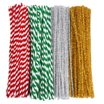 400 Pieces Christmas Pipe Cleaners Chenille Stem, Red Green Glitter DIY Art Crafts, 4 Colors