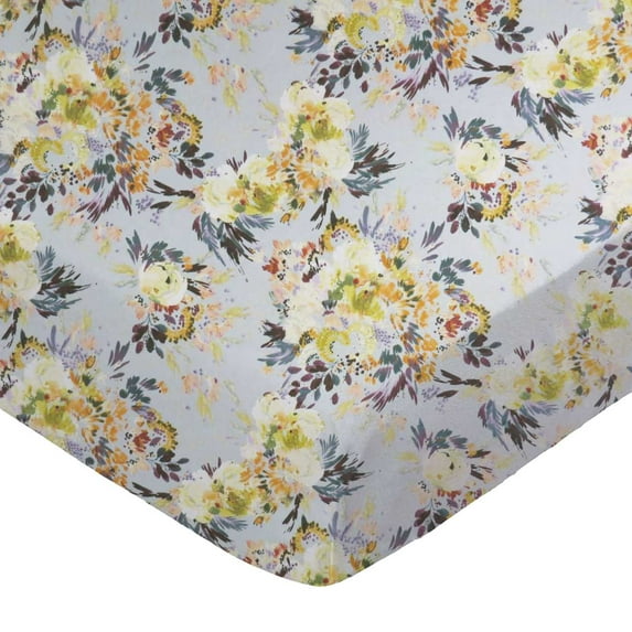 SheetWorld Fitted 100% Cotton Percale Pack N Play Sheet 29 x 42, Modern Floral Garden Gray