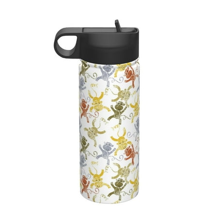 

Salouo Cartoon Monkey Pattern 18 oz Water Bottle With Straw Stainless Steel Sports Water Cup Flask Wide Mouth Travel Thermal Mug for Home Office Car