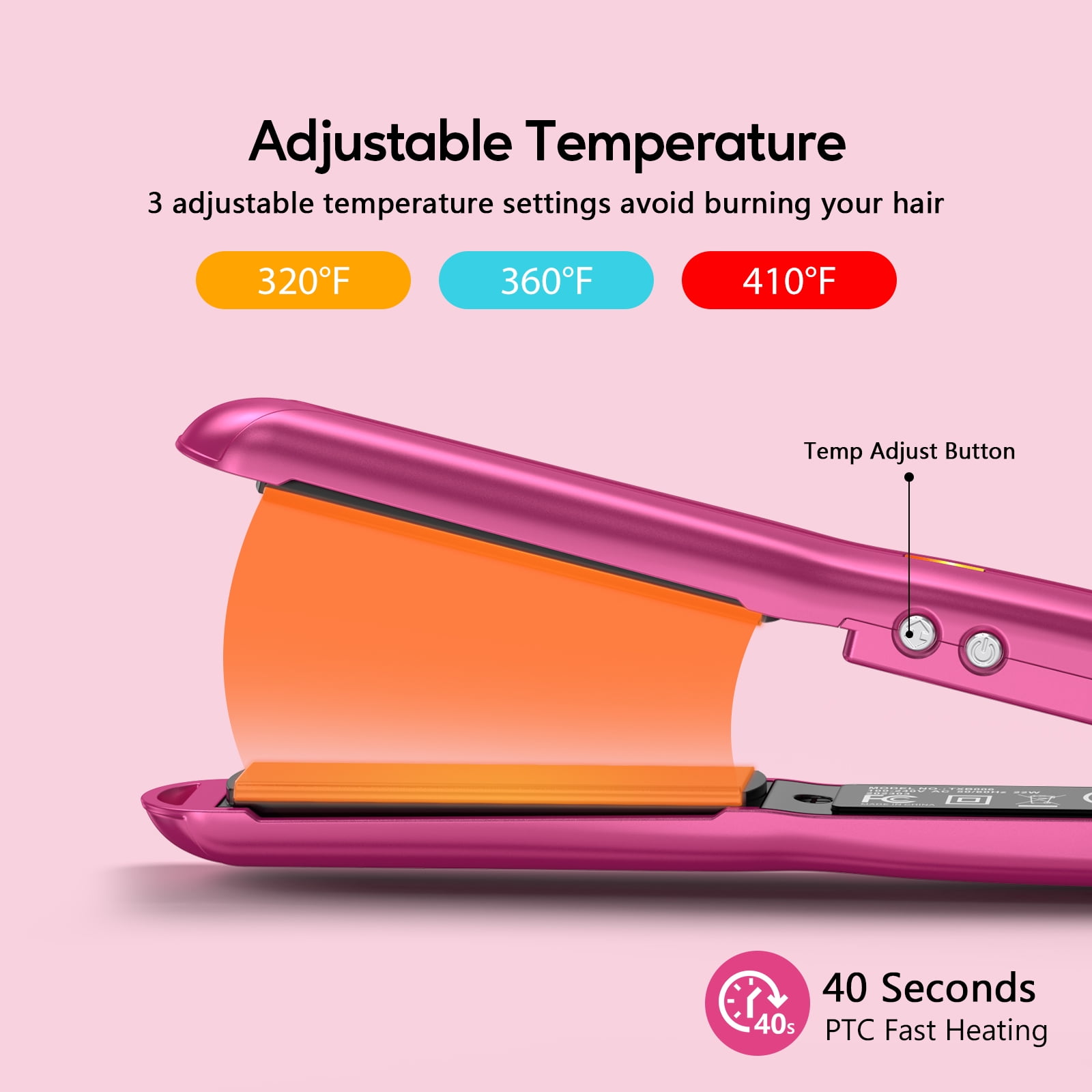 Terviiix 1/2" Mini Tourmaline Ceramic Flat Iron Hair Straightener with Adjustable Heating, Pink