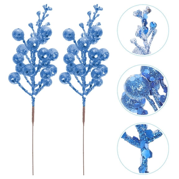 CATIEBYE Christmas Tree Picks Decorations 10Pcs Blue Artificial Berry Stems Foam Diy Accessories