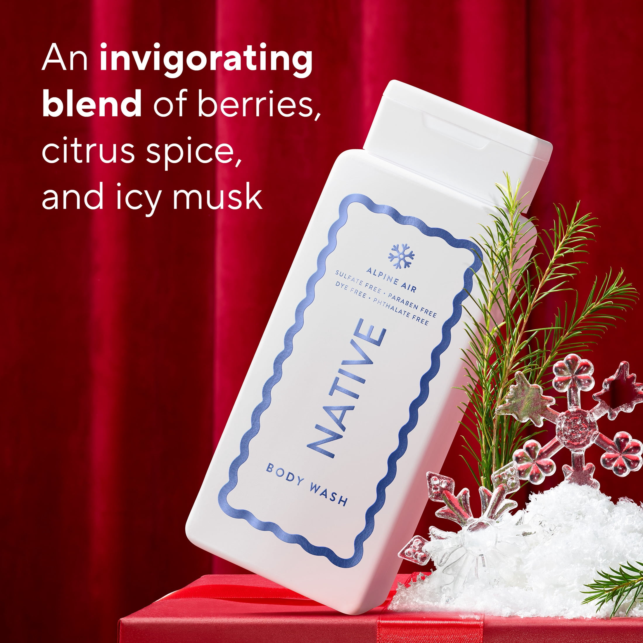 Native, Sulfate Free 24-Hour Refreshing Body Wash, Alpine Air, Holiday Body Wash, 18 fl oz