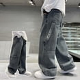 thumbnail image 2 of WUANDIXFA Boys Baggy Jeans, Wide Leg Elastic Waist Denim Pants Loose Fit Trousers Vintage Y2K Streetwear (Dark Blue, 15-16 Years), 2 of 7