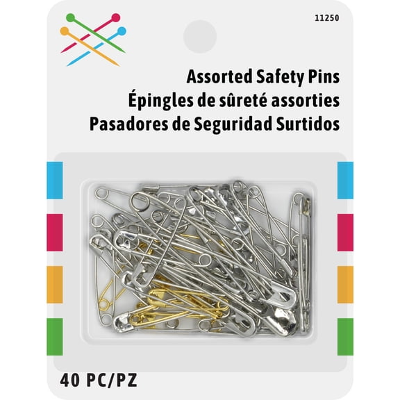 Assorted Safety Pins Brass and Zinc-Plated Sewing Fasteners 40 Pieces Pack