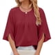 thumbnail image 3 of Blusa Informal de para Mujer, Cuello Redondo, 1/2 con Volantes, Corte Holgado, Color Vino Tinto XXL, 3 of 10
