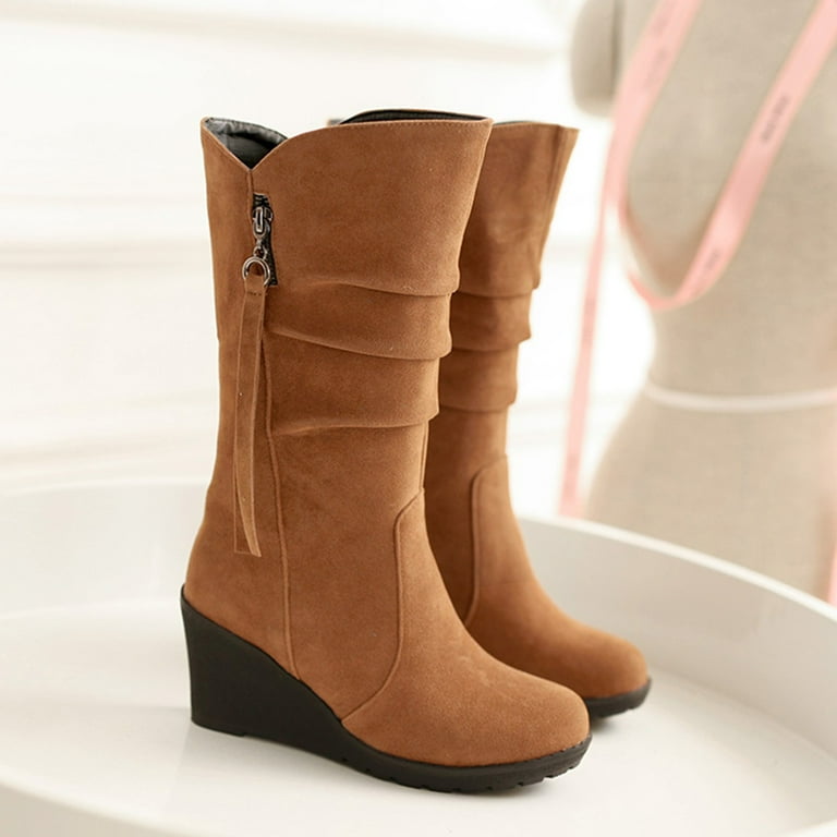 OKBOP Women s Wedges Shoes Thursday Boots Winter Christmas Retro Warm Walking Shoes Women Square Toe Womens Boots Clearance
