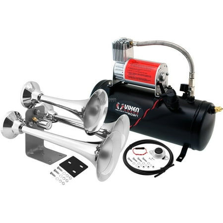 - Vixen Horns Loud 152dB 3/Triple Chrome Trumpet Train Air Horn with 1.5 Gallon Tank and 150 PSI Compressor Full/Complete Onboard System/Kit VXO8530/3318
