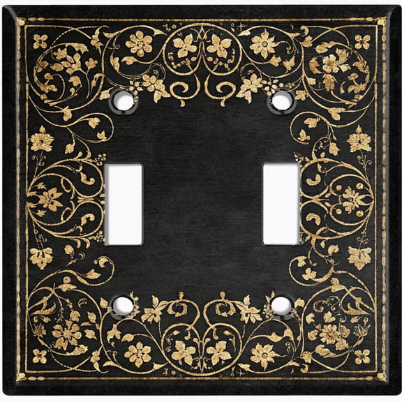 Metal Light Switch Wall Plate Outlet Cover (Printed Image of Gold Intricate Floral Frame - Double Toggle)