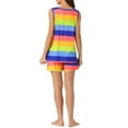 thumbnail image 3 of Conjuntos de pijama para mujeres INSPIRE CHIC, camisetas sin mangas con pantalones cortos, atuendos de lounge a rayas coloridas con bolsillos, 3XL azul, 3 of 6