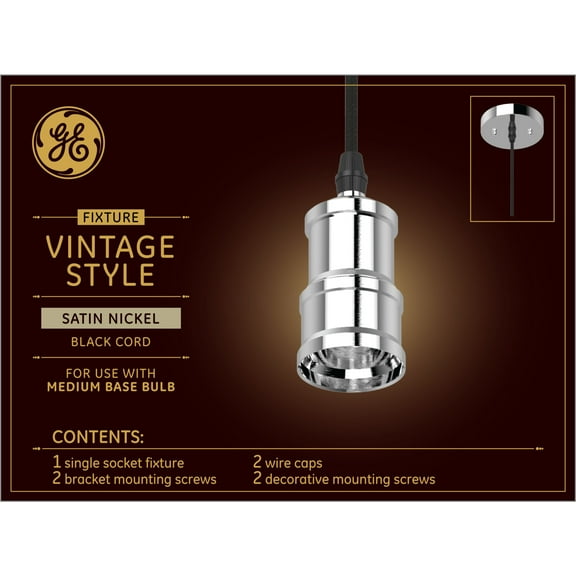 GE Vintage Style Satin Nickel Pendant Fixture, 60-inches
