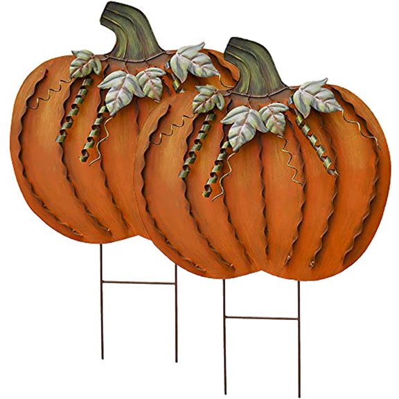 Linfevisi Metal Pumpkin Stakes Yard Signs Decorative Garden Stake Fall Decor Pumpkins Lawn Stakes Ornaments Outdoor Fall Garden Decor Fall Yard Decorations Autumn Harvest Thanksgiving  26"