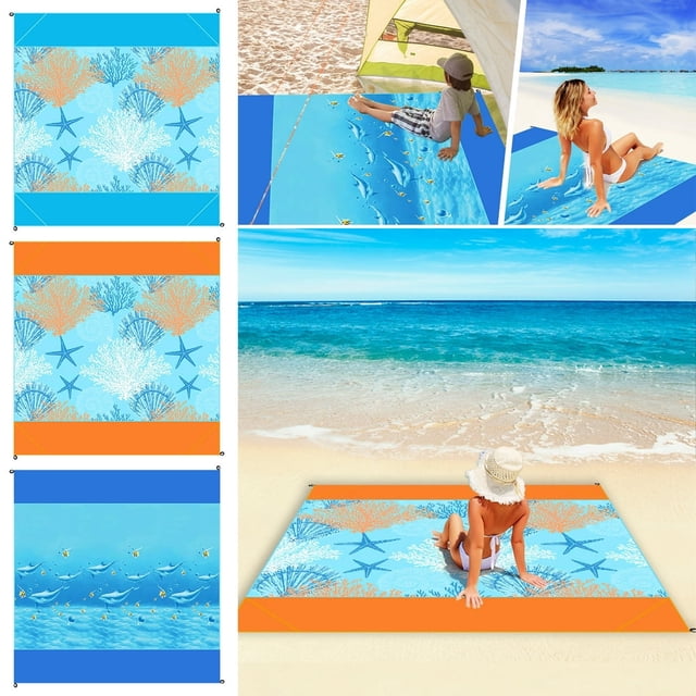 Beach Blanket 79 x 83inch Sandproof Beach Mat Waterproof Quick Drying Picnic Mat for Travel Camping