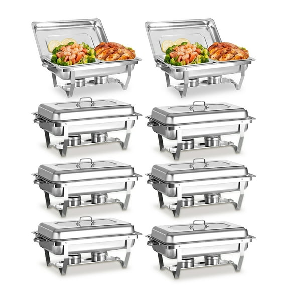 PRIJESSE 8 SET-16 PANS Chafing Dish Buffet Set, 9 Qt Stainless Steel Chafer Buffet Servers and Warmers Sets with Lid Folding Frame, Rectangular Chafing Dishes for Parties Catering Events