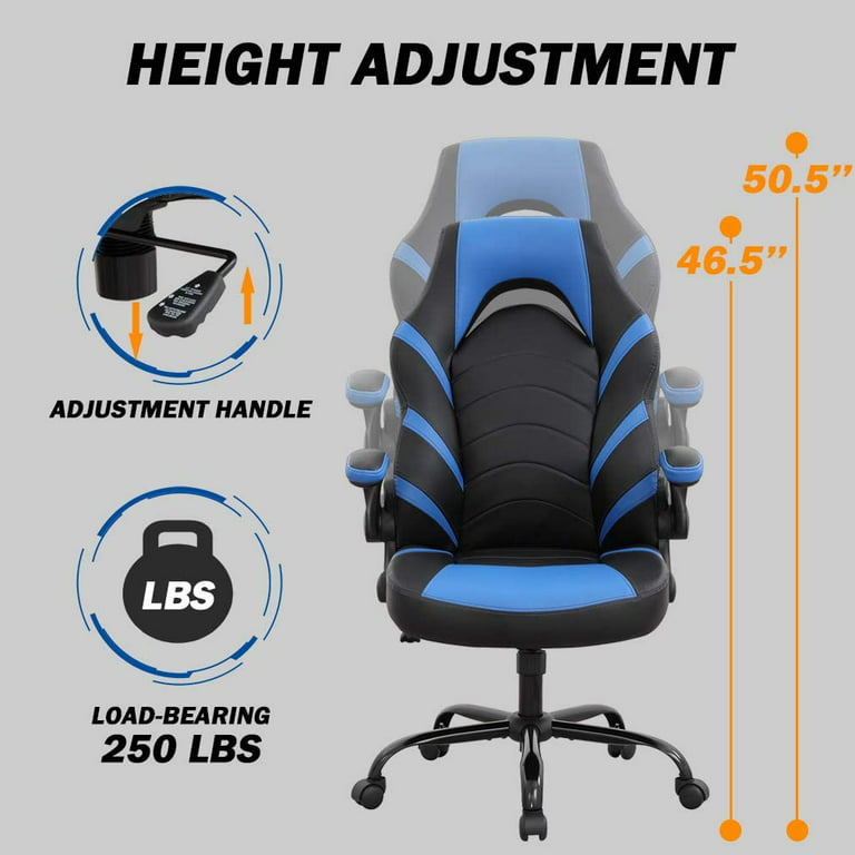 PU Leather Racing Gaming Chair with Lumbar Support and Flip Up