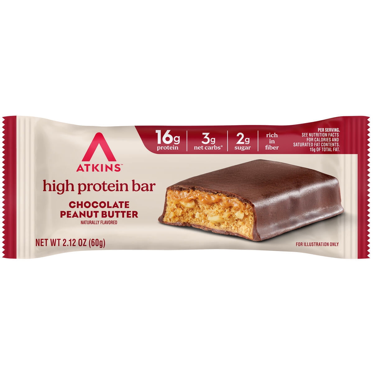 Atkins High Protein Bars, Chocolate Peanut Butter Flavored, 16g Protein, 4 Count