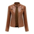 thumbnail image 2 of Defitshape Women's Long Sleeve Leather Jacket Faux Leather Top Thermal Zipper Motorcycle Bike Zip Fashion Outerwear Umber Medium, 2 of 4