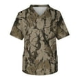 thumbnail image 2 of Domuza Scrub Tops Men Plus Size V-Neck Short Sleeve Working Uniform Camo Print Stretch Tshirts Comfort Soft Nurse Top with Pockets Camel XL, 2 of 5
