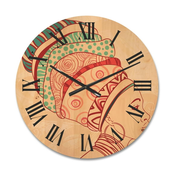 Designart 'African American Woman Portrait with Turban II' Modern Wood Wall Clock