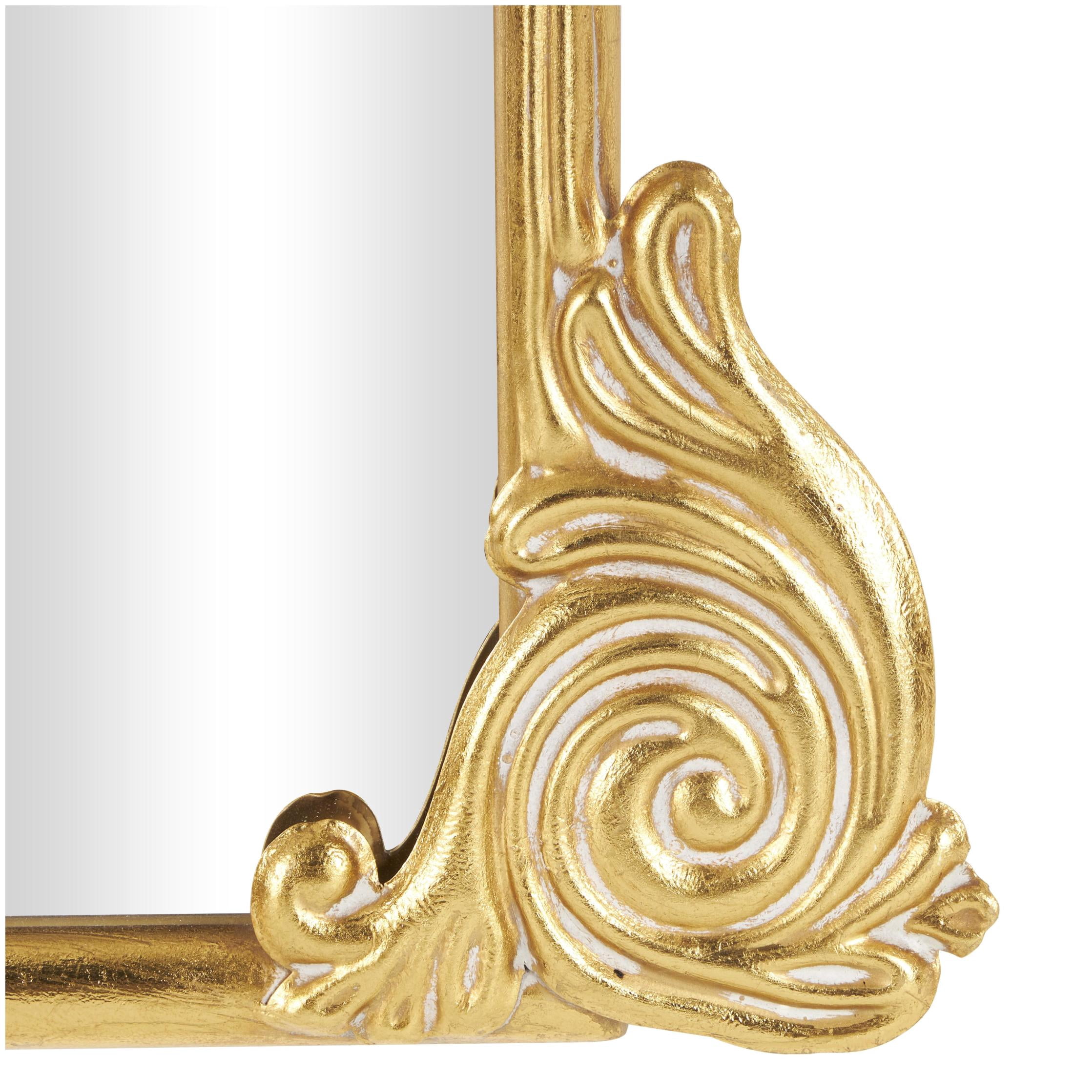 DecMode 30" x 66" Gold Metal Scroll Tall Ornate Arched Baroque Floor Mirror