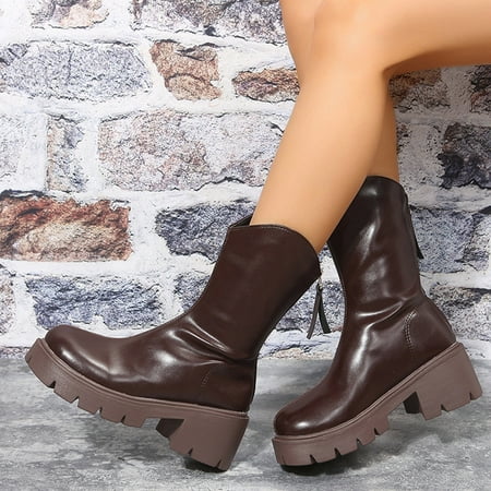 

Ankle Boots Women Shoes Fashion Mid Long Boots Round Toe Boots Thick Heel Platform Boots Breathable Fashion Women Boots