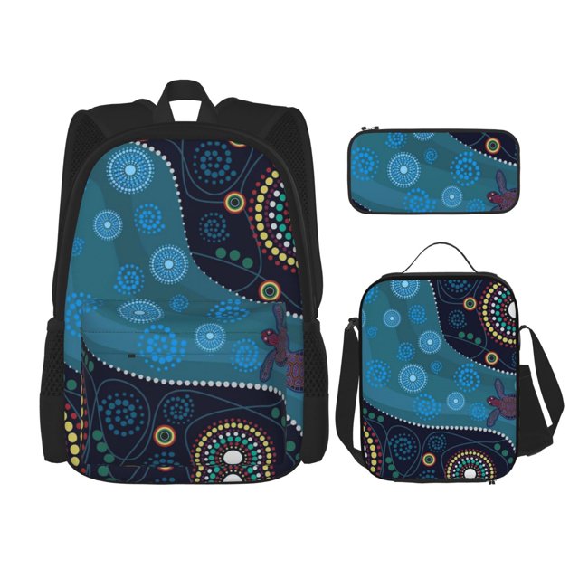 Balery Bohemian Turtle Mochila Escolar 3 en 1 para Niños - Mochila Resistente con Lonchera Térmica y Estuche - Mochila Escolar para Niños y Niñas