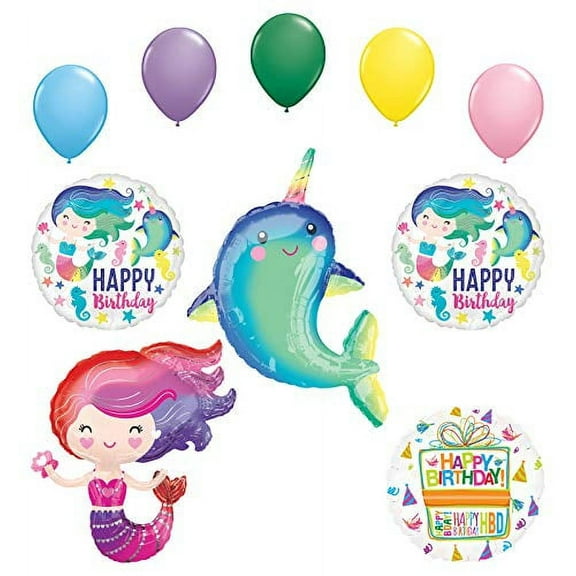 Mayflower Products Narwhal Party Supplies Lovely Mermaid Birthday Balloon Bouquet Decorations