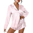 thumbnail image 3 of Ekouaer Womens Satin Pajama Sets Long Sleeve Top and Shorts Lounge Set Button Down Sleepwear, 3 of 5