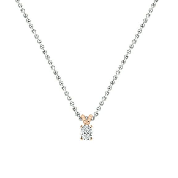 Dazzlingrock Collection 0.50 Cttw Oval Lab Grown White Diamond V Bail Solitaire Pendant Necklace for Women with 18 inch Silver Chain in 14K Solid Rose Gold