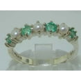 thumbnail image 3 of LBG British Made 10k White Gold Cultured Pearl & Emerald Womens Eternity Ring - Size 11.25 - 33 size options, 3 of 7
